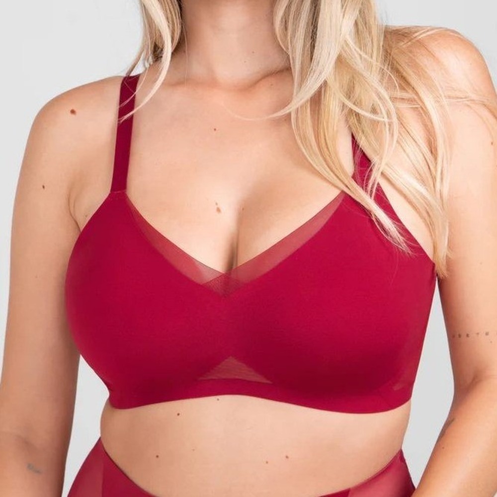 NWT Honeylove CrossOver Wireless Supportive Mesh Lift Bra 44C/D Red